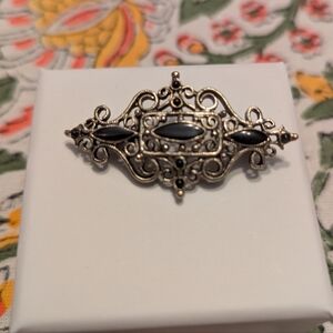 Vintage Elegant Black and Silver Brooch